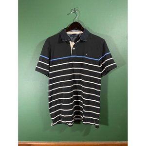 Tommy Hilfiger - Men's Black/White & Blue Stripe Short Sleeve Polo - Size L